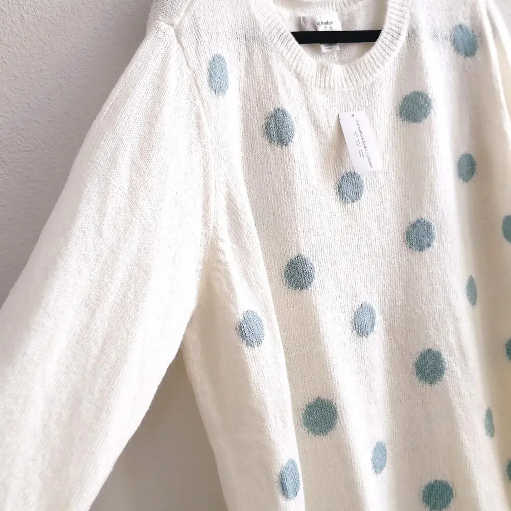 CJ Banks Women Plus Size 3x White Blue Polka Dot Knit Sweater NEW Soft Whimsy